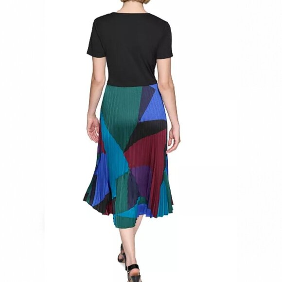 KARL LAGERFELD PARIS Women's Mixed-Media Printed Pleated Dress - Picture 2 of 3